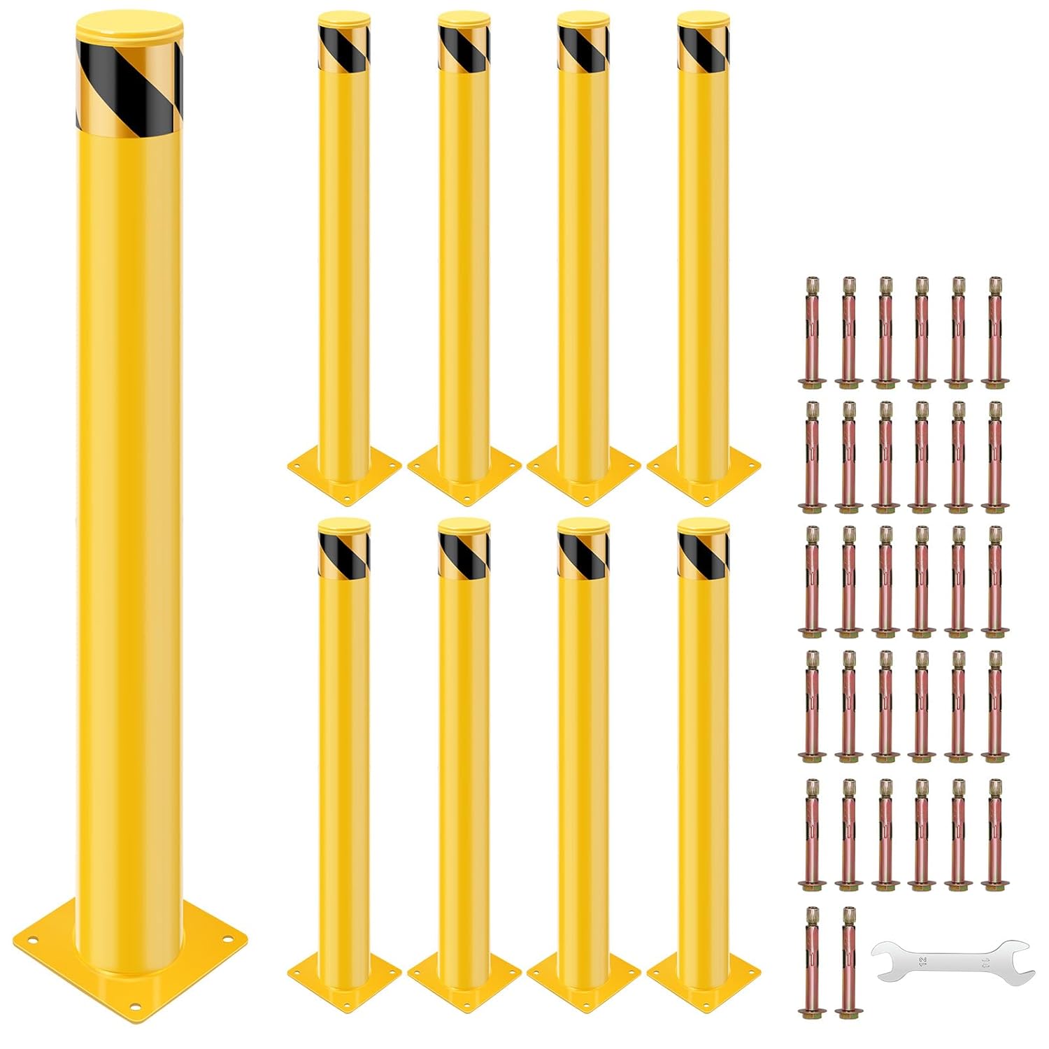 Safety Bollard Post, 42 x 4.5 inch Removable Steel Traffic Parking Barrier Bollards, Yellow, 8 Pack