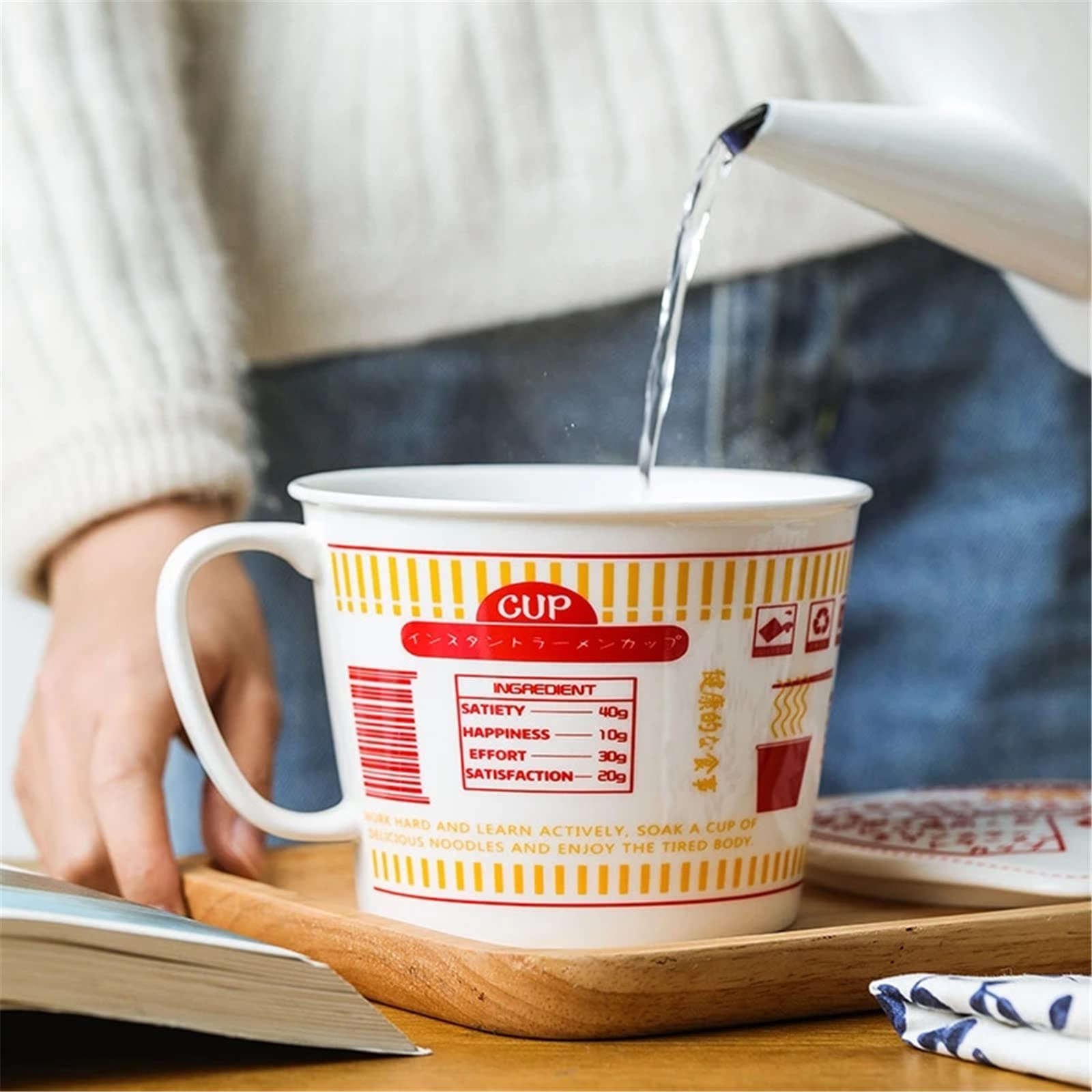 1000ml japanische Instant-Nudelschüssel, Tasse und Schüssel Instant-Nudeln, Mikrowellen-Keramik-Nudeln, Instant-Nudelschüssel mit großem Fassungsvermögen mit Deckel, Geschirr mit Griff