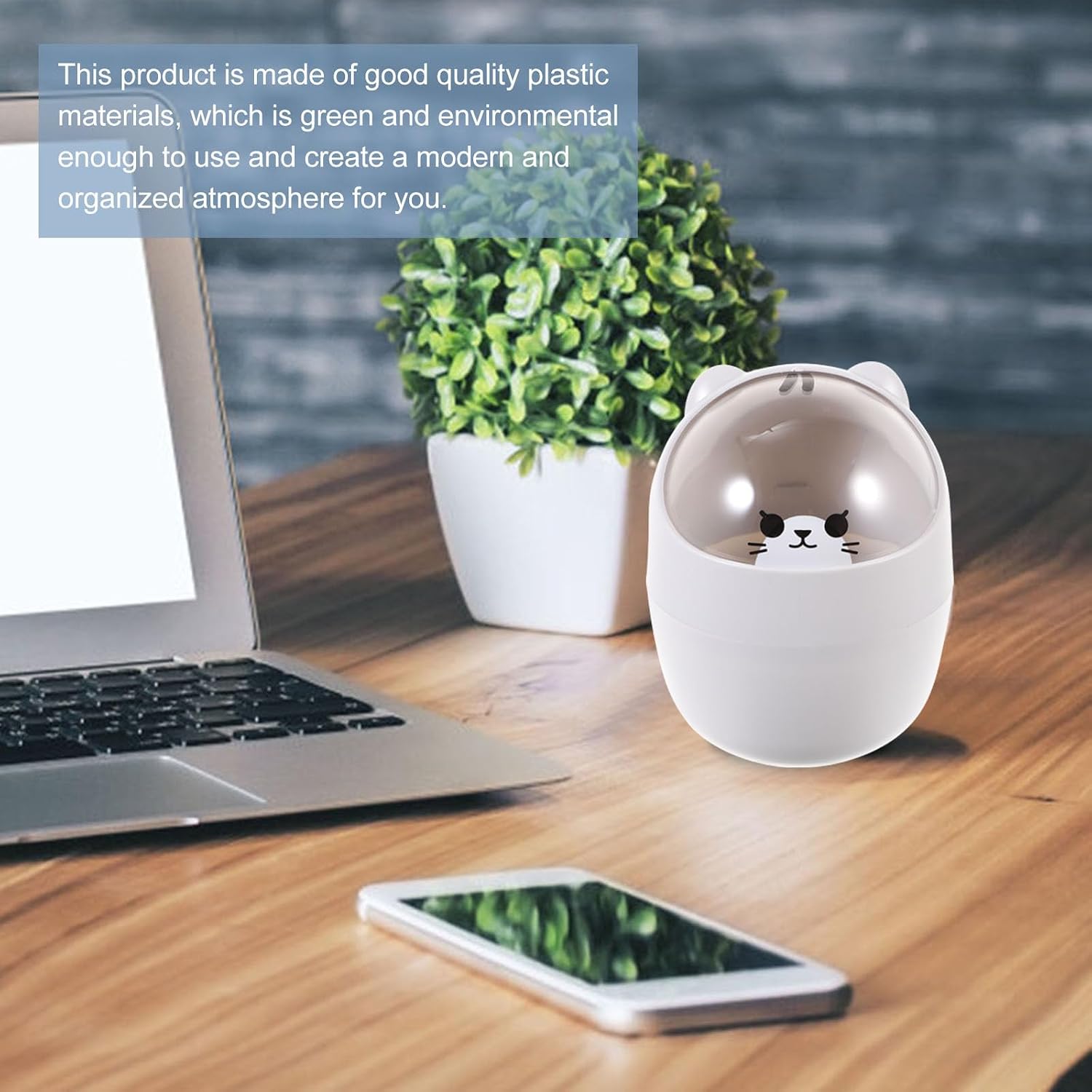Mini Desktop Trash Can with Lid, Grey Cartoon Waste Container, Multi-Functional Small Garbage Bin for Office and Home Table Use