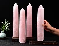 Vista 5 de AMOYSTONE Torre de obelisco de cristal curativo grande, varita de punta de cuarzo rosa, decoración de cristal, regalos de Reiki para Bignners