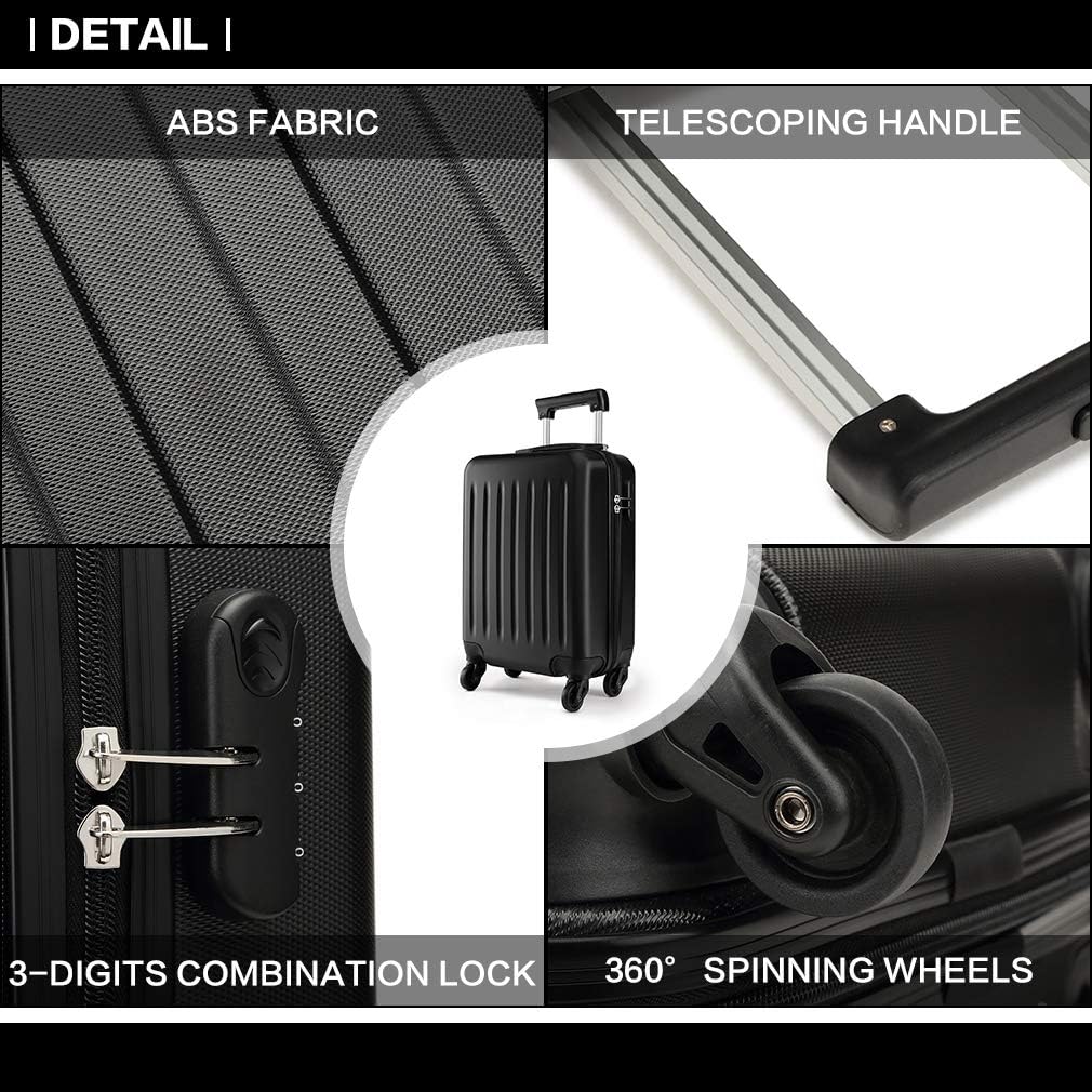 review Kono Carry on Luggage 19inch Suitcase Airline Approved Lightweight ABS Material Carry on Suitcase Spinner Wheels 360° Rotation for Women Travel Suitcase Black