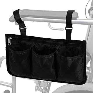 Dokpav Wheelchair Side Bag, Wheelchair Armrest Bag Pouch, Multiple Pocket and Organizer, Electric Wheelchair Accessories Pocket for Manual/Electric Wheelchair, Walkers, Rollators, Black