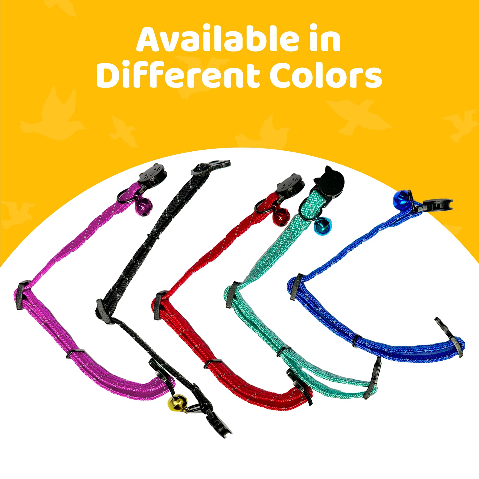 BirdsBeSafe® Collar de gato con campana, hilo reflectante para visibilidad nocturna, cómodo collar elástico para proteger al gato de atascarse en el jardín.