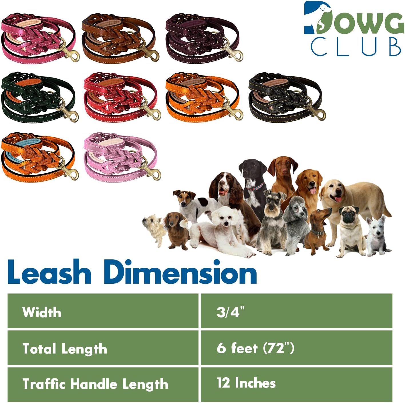 Leather Dog Leash - 6ft x ¾ Inch, Dual Handle with Soft Padded Grip, Hand-Braided Full Grain Leather with Traffic Handle for Medium to XL Dogs (Brown with D Ring)