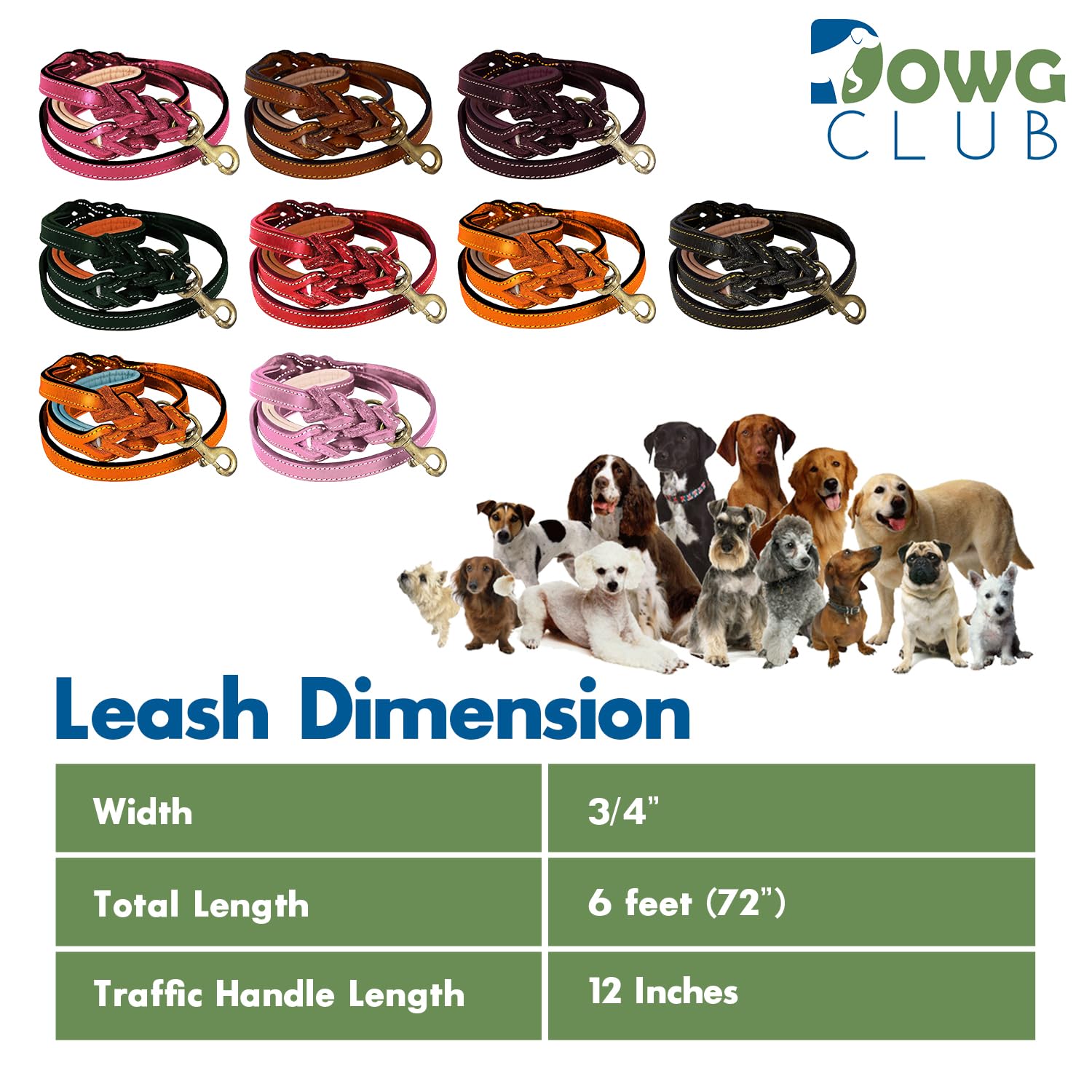 Laisse pour chien en cuir véritable tressé à la main avec double poignée avec anneau en D, rembourrée et poignée de signalisation, 1,8 m