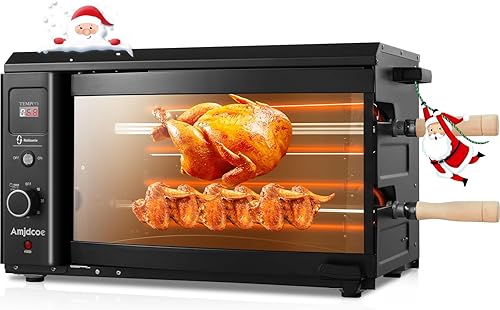 Parrilla eléctrica para interiores con brochetas de rotación automática, horno asador de 31 cuartos de galón sin humo con temporizador para barbacoa