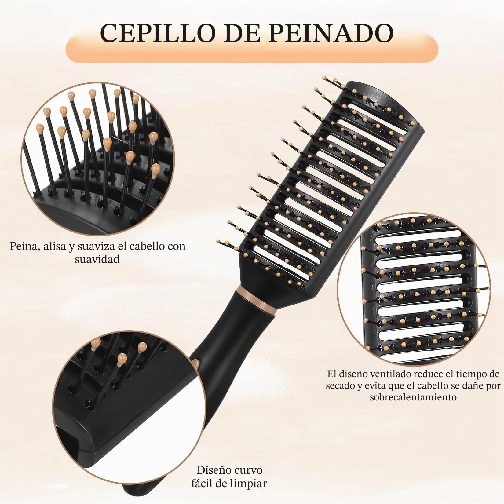 Juego de 5 cepillos de pelo antienredos para mujeres y hombres, cepillos para desenredar, juego de cepillos de pala, juego de cepillos para el cabello, peines antiestáticos para mujeres y hombres