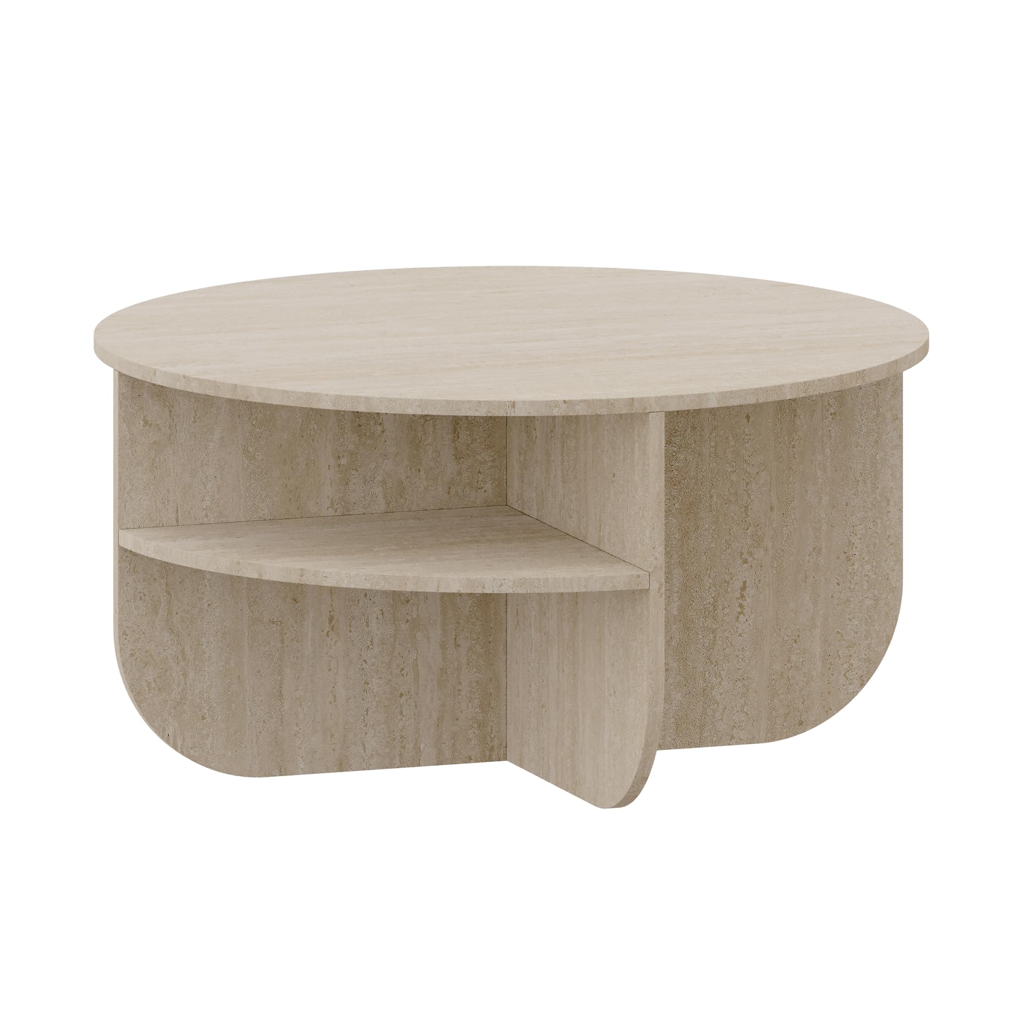 [en.casa] Tavolino Centrale da Salotto Tavolo Basso Rotondo con Ripiano Tavolino da caffè per Soggiorno Area Living Ø80 x 41 cm Color Avorio Travertin