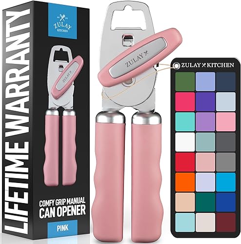 Miniatura 13 de Zulay Kitchen Abrelatas manual de acero inoxidable resistente con abridor de botellas, abrelatas manual a prueba de óxido con perilla giratoria y