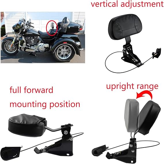 Adjustable Driver Backrest with Mounting Kit Compatible with Harley Touring Models 2009-2025 Street Glide, Road Glide, Road King, Ultra Limited, Electra Glide, CVO (Black B)