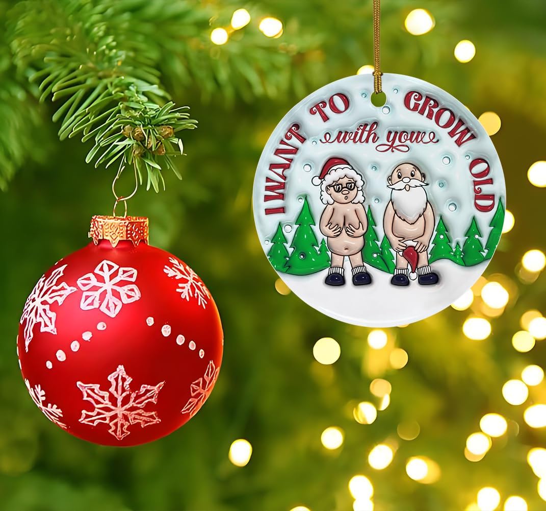 3D Christmas Ornament I Want to Grow Old with You, Funny Christmas Ceramic Ornament for Old Couple, Gift for Couple, Marriage Keepsake, Christmas Decoration Funny Love Gift Anniversary Xmas Ornament - Image 4