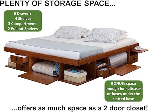 Miniatura 6 de memomad Bali - Cama de plataforma de almacenamiento con cajones (tamaño King, madera marrón caramelo) Caramelo,Roble,Blanco