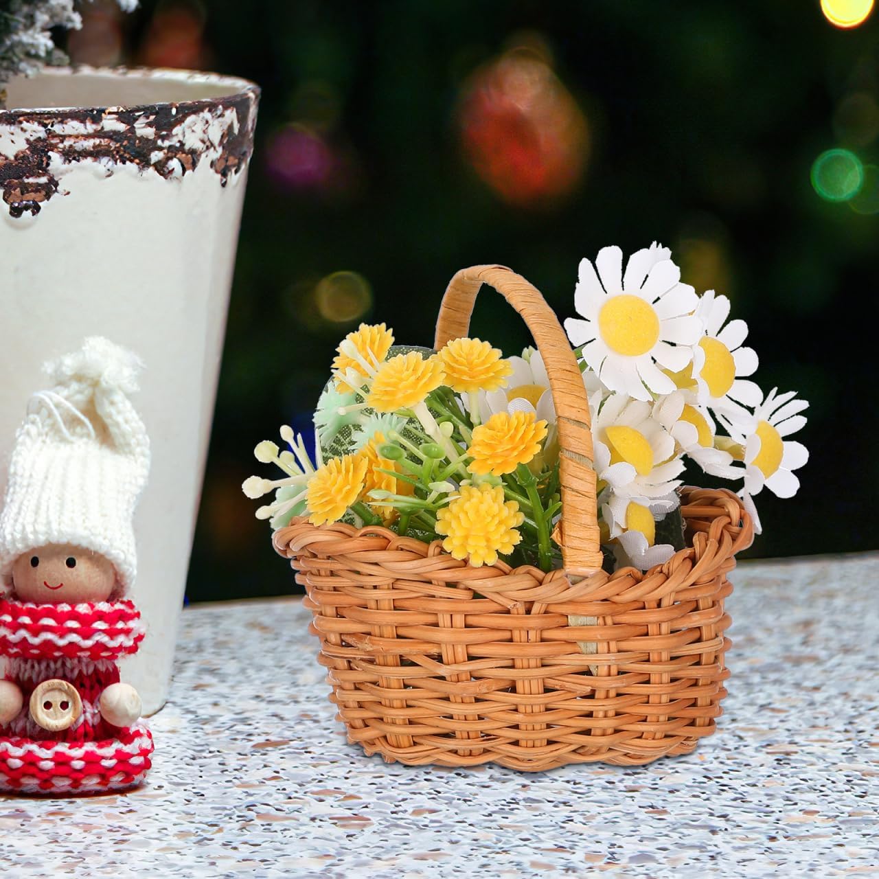 NUOBESTY 4Pcs Small Baskets with Handle, Tiny Woven Baskets Rustic Farmhouse Decor for Easter, Wedding Favors, Flower Girl Prop, DIY Crafts, Dollhouse & Party Decorations