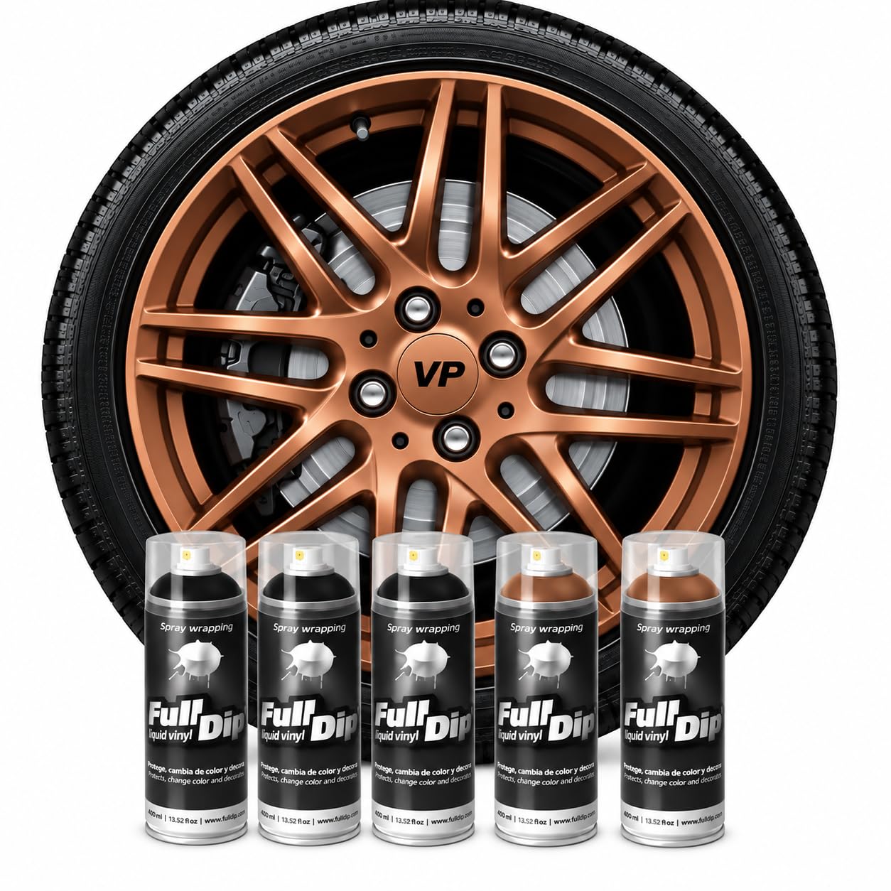 AutoFullCar - Pack Llantas - 3 Sprays Full Dip Negro 2 Bronce Cupra Terminación Mate - Vinilo Líquido de Fácil Aplicación - Wrapp