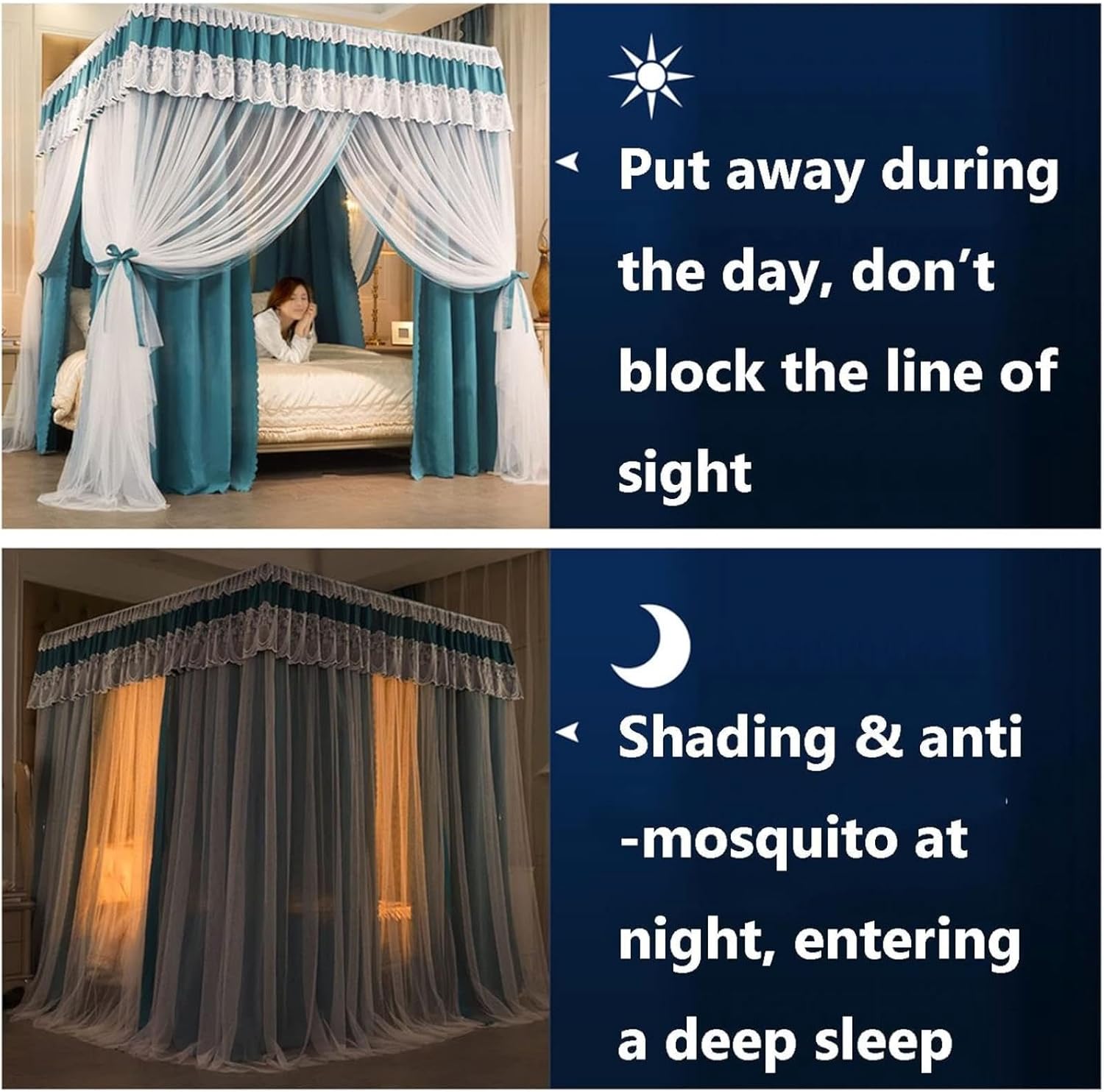 Pink Bed Canopy Mosquito Net for Girls' Room, Floor Standing Luxury Princess Style 4-Pole Bed Curtain, Anti-Dust Privacy Shield (Multi Colored)