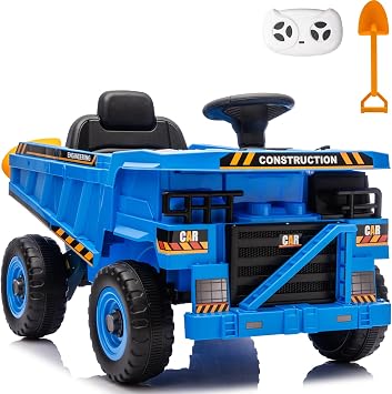 12V Kids Ride On Car, Construction Truck Remote Control Manual Operated, Real Digging Bucket, Electric Car Vehicle for Boys & Girls, Outdoor Toy, Birthday Gift Blue