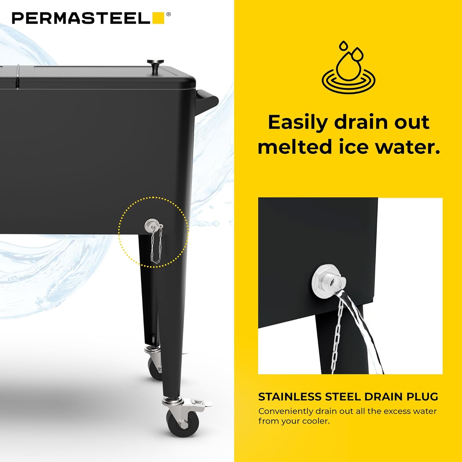 Permasteel Party Cooler with Divider, Spacious 80-Qt Capacity, Chills 36hrs, Serving Tray, Rolling Ice Chest for Indoor and Outdoor Entertainment