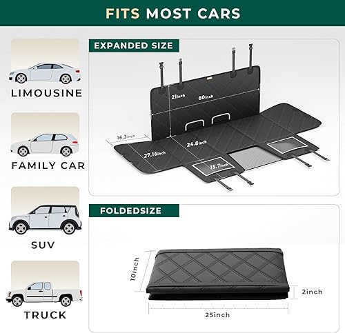 Miniatura 5 de Funda de asiento de automóvil de fondo duro para perros, soporta hasta 500 libras, extensor de asiento trasero impermeable para perros, hamaca