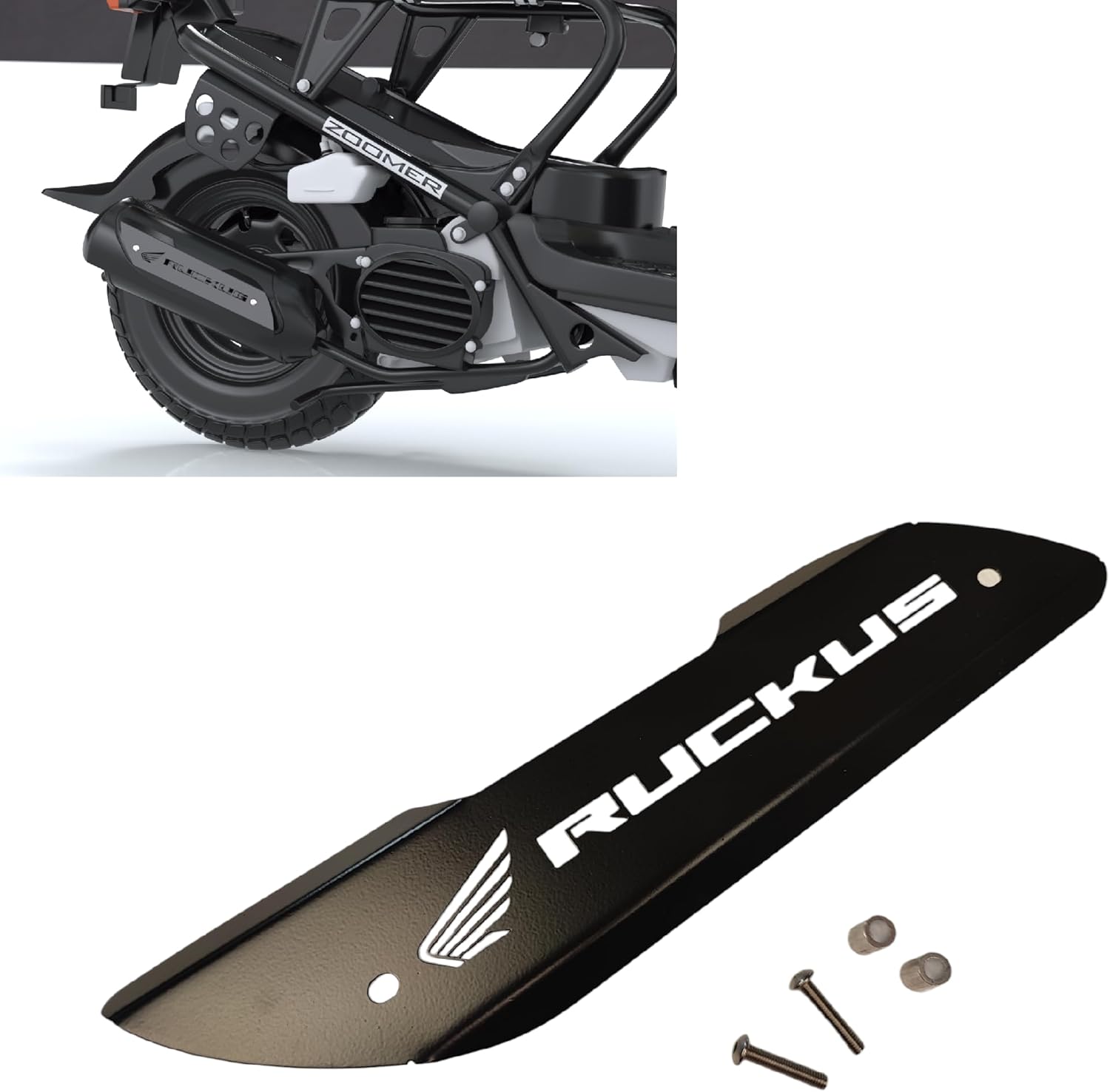 Motorcycle Exhaust Cover Compatible with Honda Ruckus Zoomer (Black)