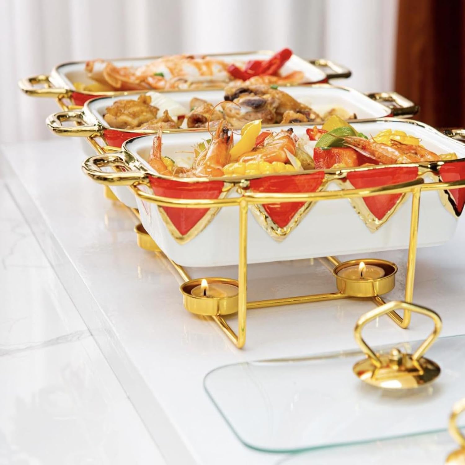 Chafing Dish Buffet Set, Ceramics Buffet Chafing Dish Stove,Buffet Warmers Sets with Trays for Parties Wedding Dinners,Green (Nero)