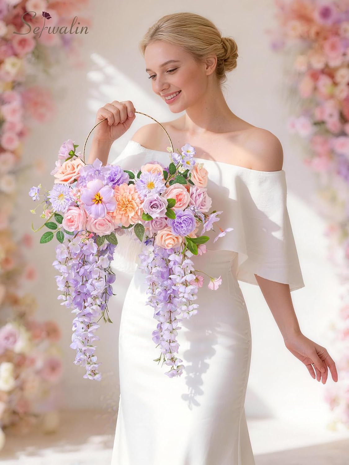 Serwalin Pink Purple Flowers Artificial, Dahlia Silk Fake Flowers, Faux Flowers for DIY Wedding Bouquets Cake Decoration Baby Shower Centerpieces Floral Arrangements Party Decor - Image 7