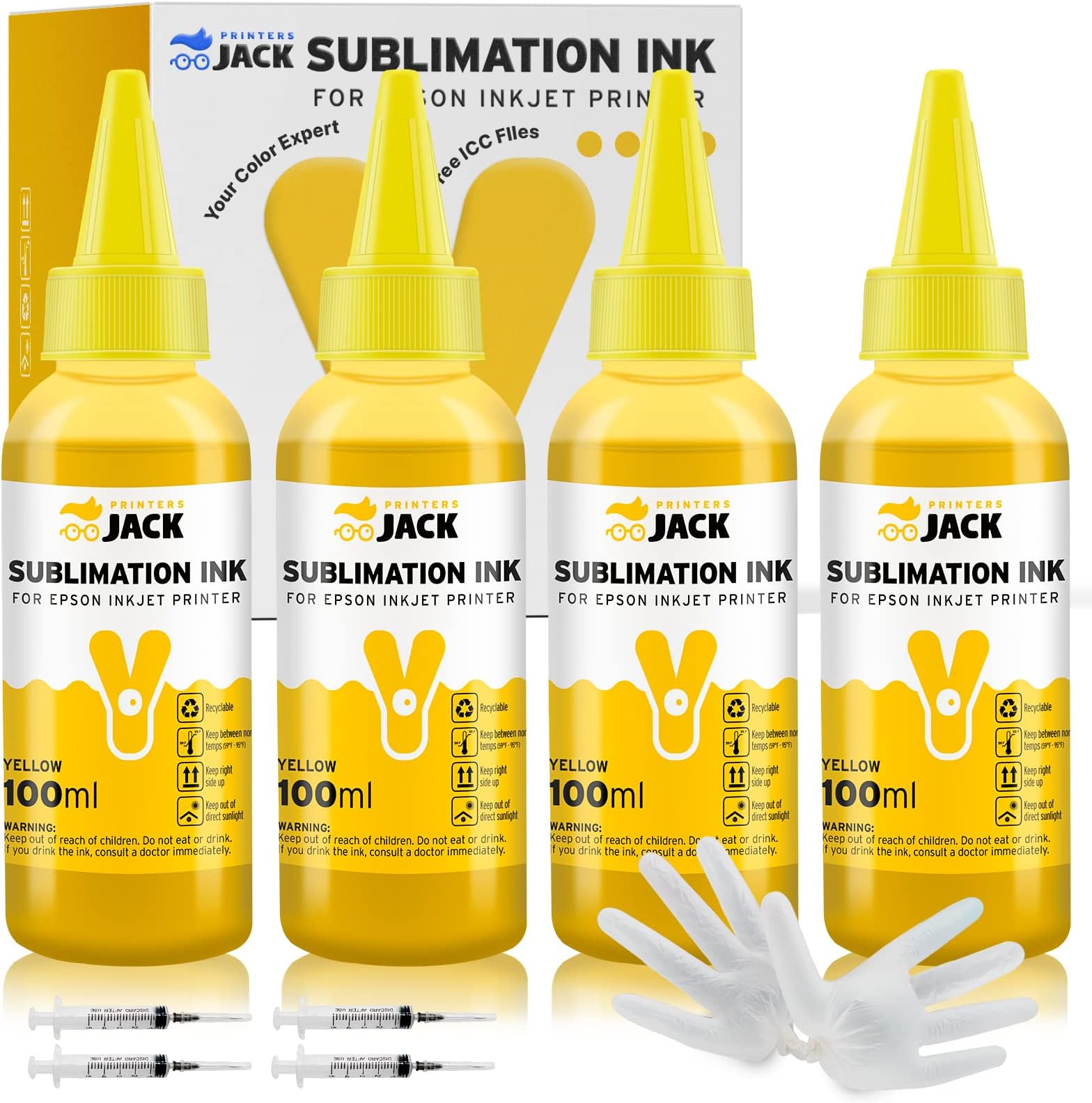 Printers Jack 400ML Yellow Sublimation Ink Refill for Epson C88 C88+ WF7710 ET2720 ET4700 ET2760 ET2750 Inkjet Printers Heat Press Transfer on Mugs, Plates, Polyester Shirts etc