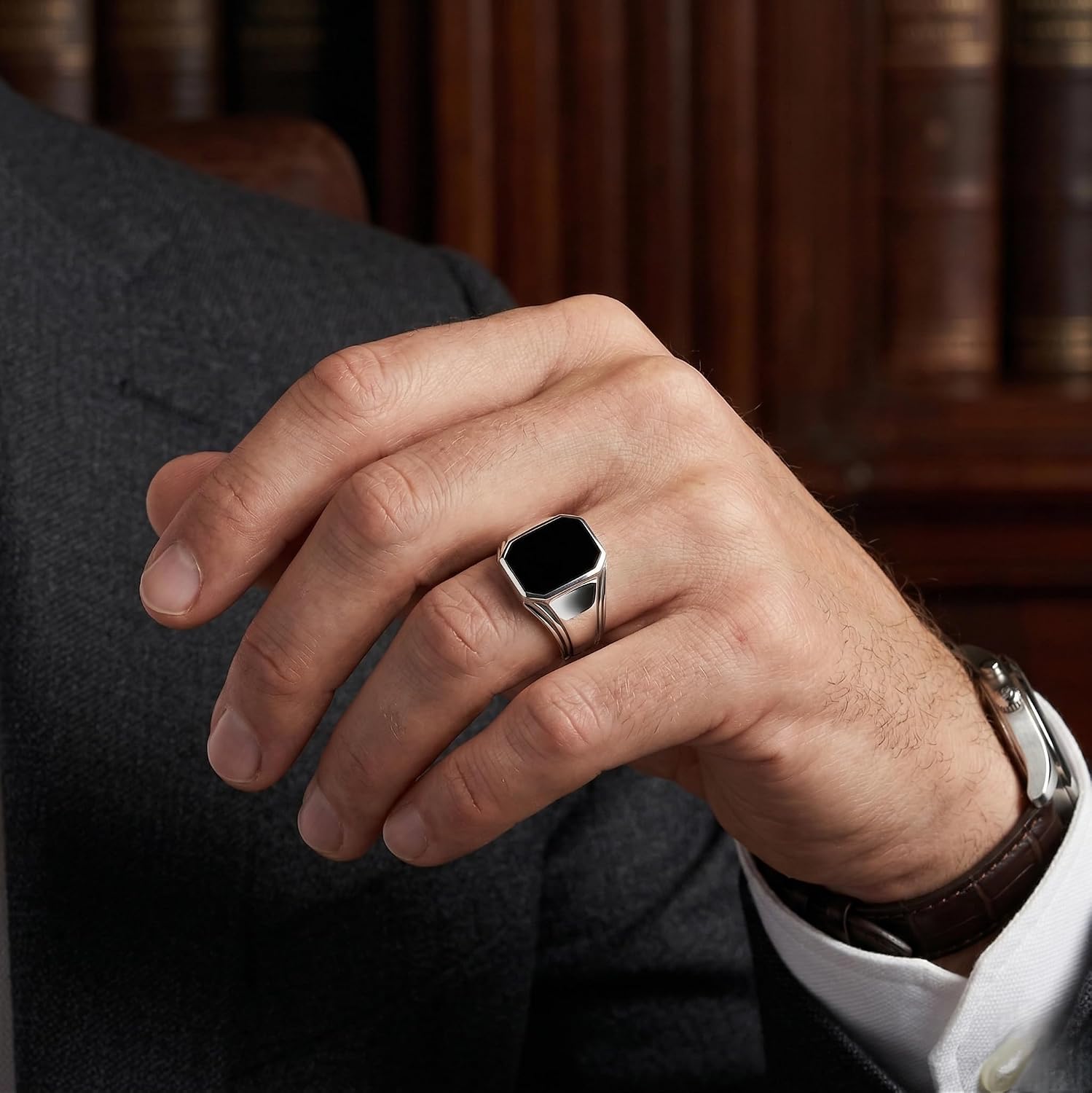 LAJARA JEWELS Mens Black Onyx Ring 925 Sterling Silver Black Onyx Men's Ring Men's Statement Jewelry Gift For Him Handmade Gemstone Ring Mens