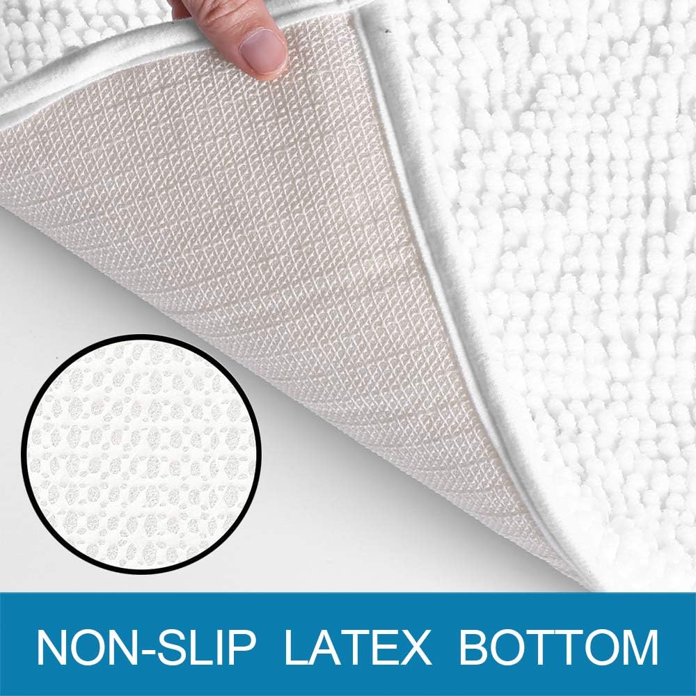 Chenille Bathroom Rug Rectangle Mat 1 Piece, Extra Soft and Absorbent Shaggy Rug6s Perfect Plush Carpet Mats for Tub, Shower, and Bath Room (20"x20" U Shape, White)