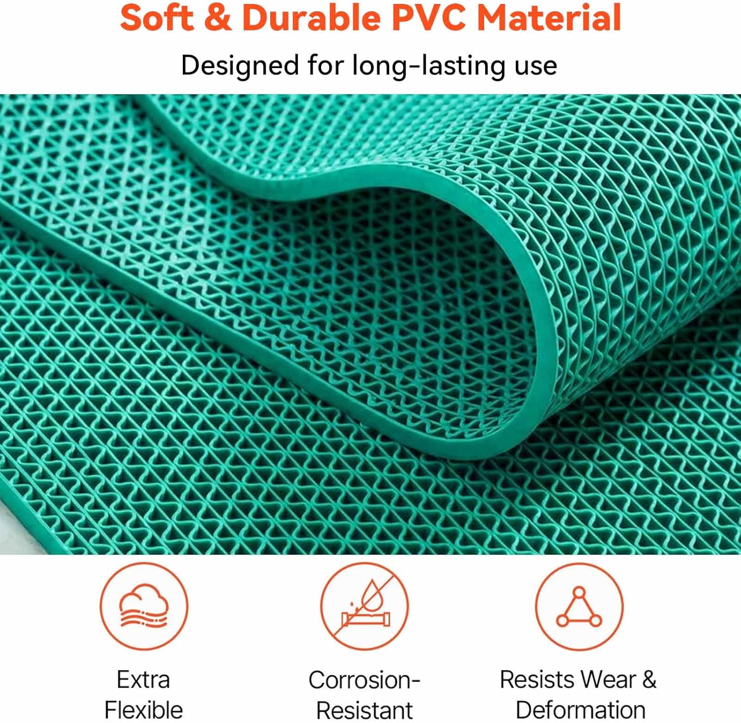 Drainage Non-Slip Floor Mat 3x5 FT, Heavy-Duty PVC Roll, Custom Size Flooring for Wet Areas in Bathroom, Kitchen, Garage, Pool, Indoor Outdoor Use, Green