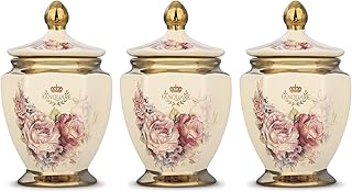fanquare Vintage Royal Style Decorative Canisters with Gold Trim, Floral...