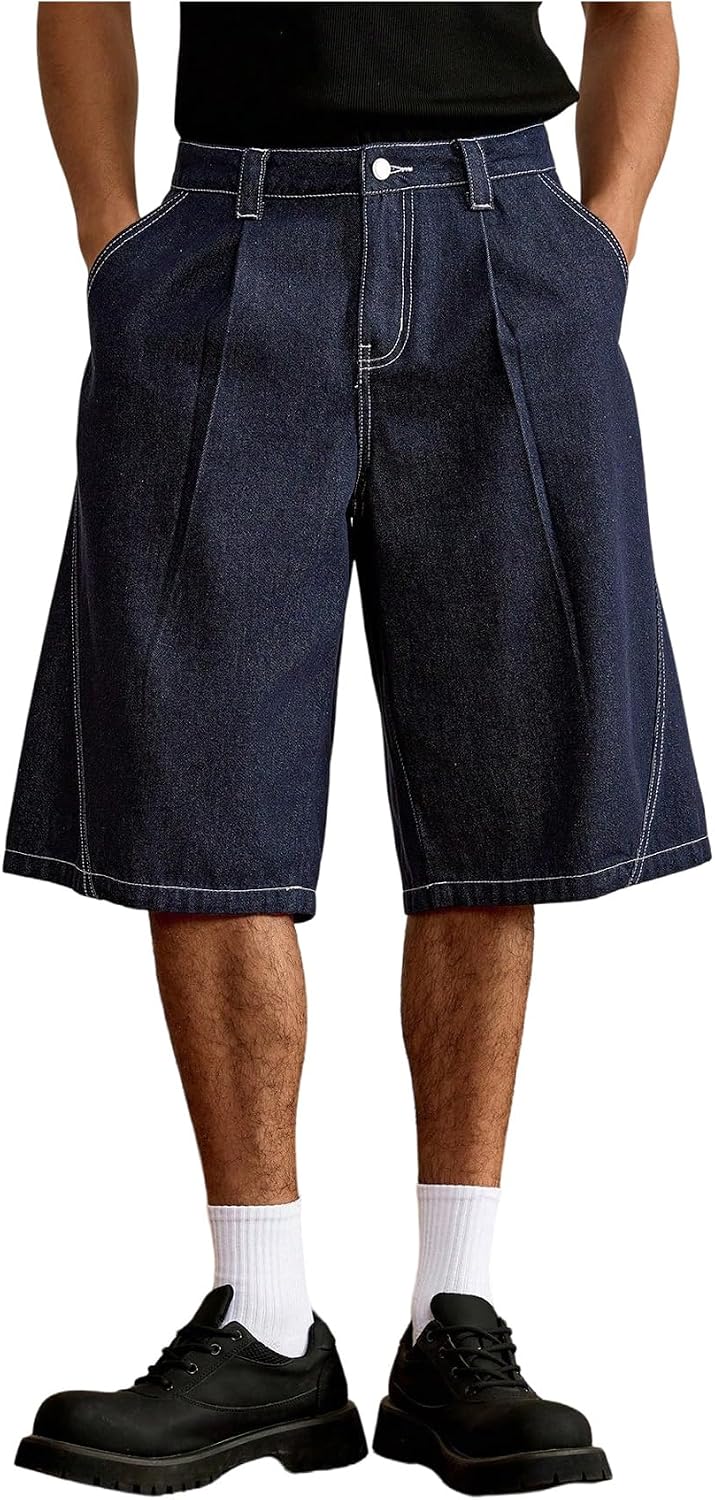 Floerns Men's Straight Leg Denim Shorts Vintage Hip Hop Baggy Jean Shorts