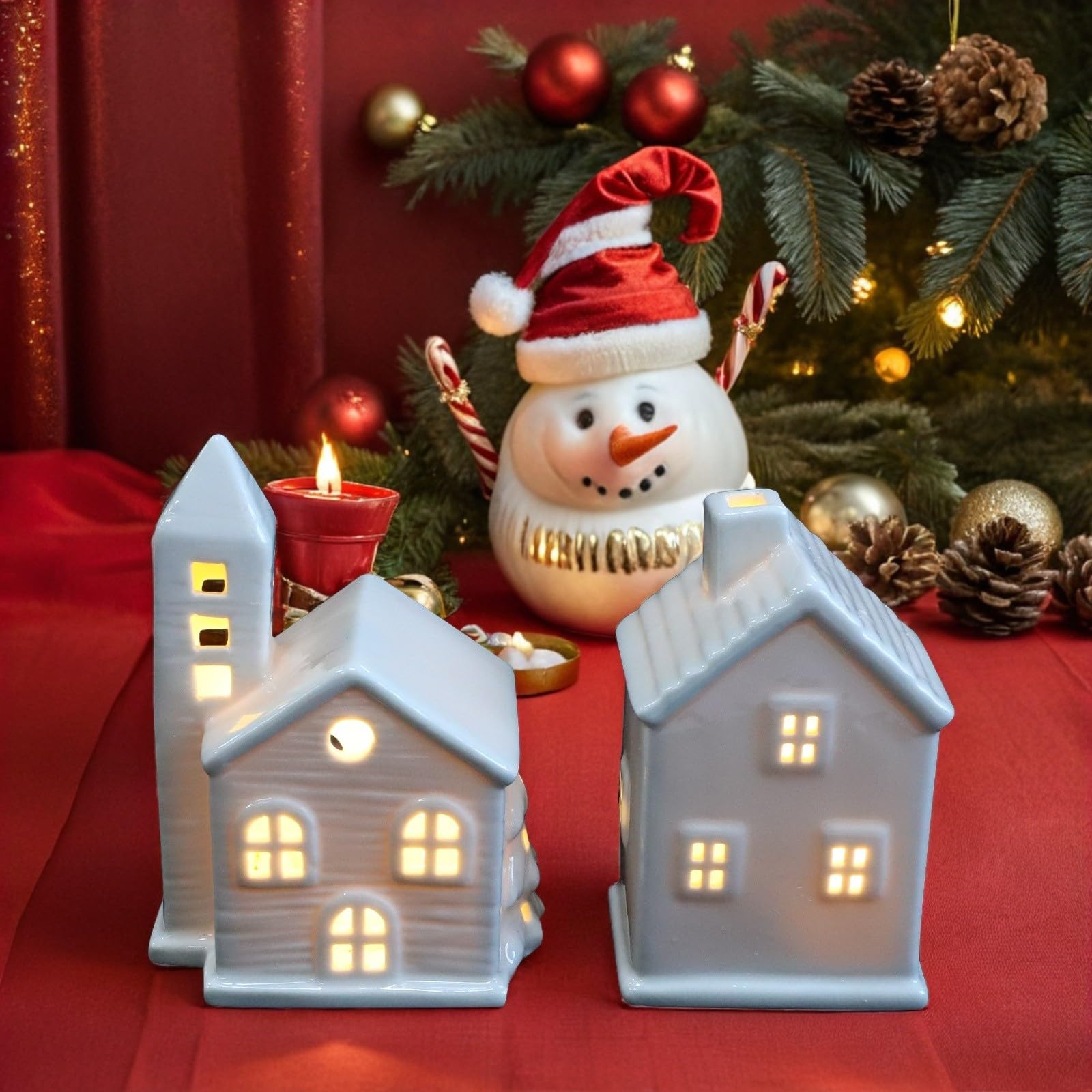 Toyvian 2 Piezas Casa Navideña de Cerámica LED de Color Claro, Adorno de