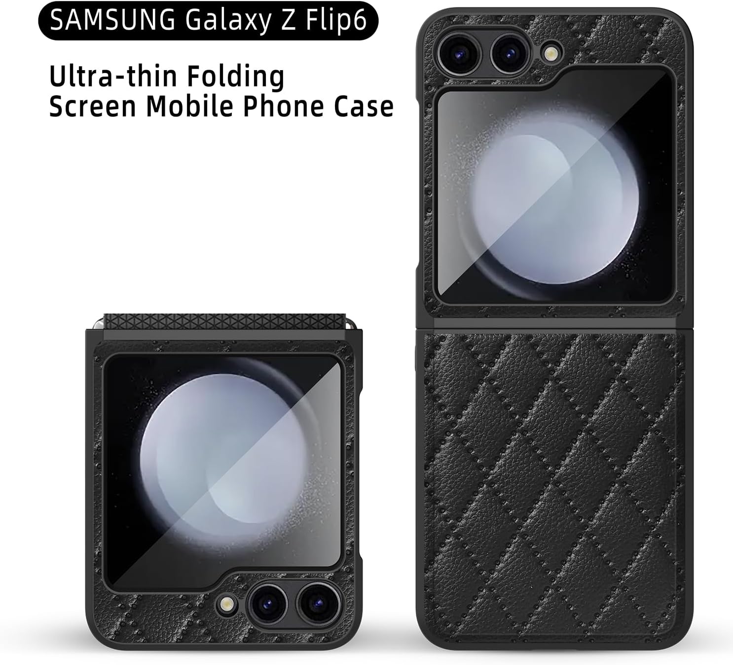 SHIEID Z Flip 6 Case Leather, Galaxy Z Flip 6 Case with Hinge Protection, Stretchable Strap & Built-in Small Screen Protector - Slim Cover Phone Case for Samsung Z Flip 6, Black