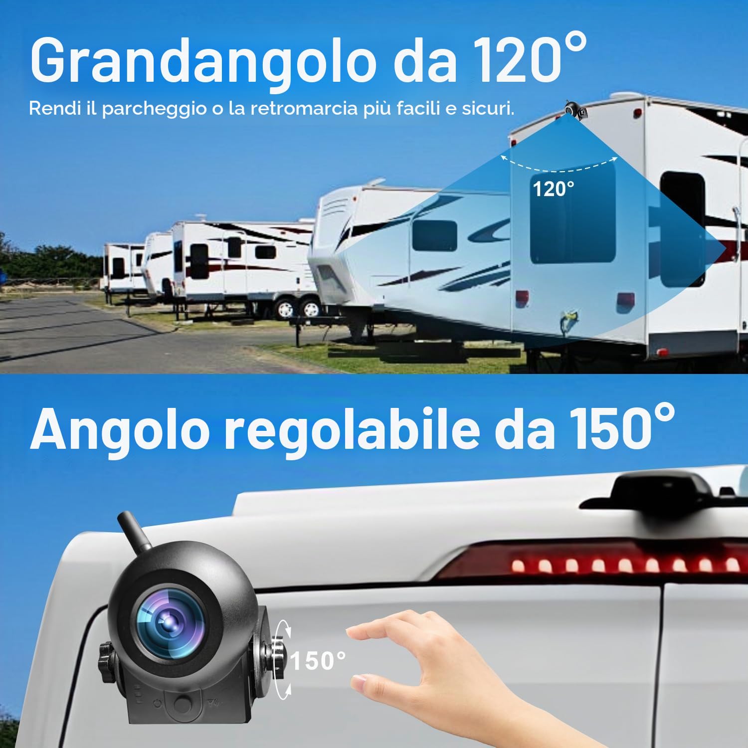 Uzone Telecamera per retromarcia senza fili, 720P, HD, Bluetooth, per iPhone Android, visione notturna, IP68, impermeabile, magnetica, telecamera di retromarcia senza fili, per roulotte, Hitch