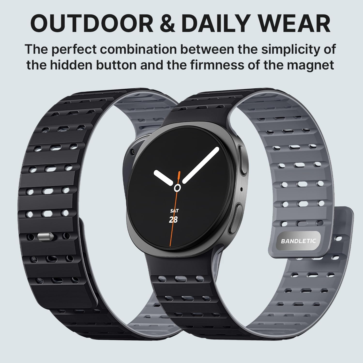Bandletic Magnetic Silicone Band Compatible with Samsung Galaxy Watch 8 40mm 44mm / Watch 8 Classic 46mm 2025, No Gap Soft Breathable Replacement Strap for Men Women, Black/Gray - Image 4