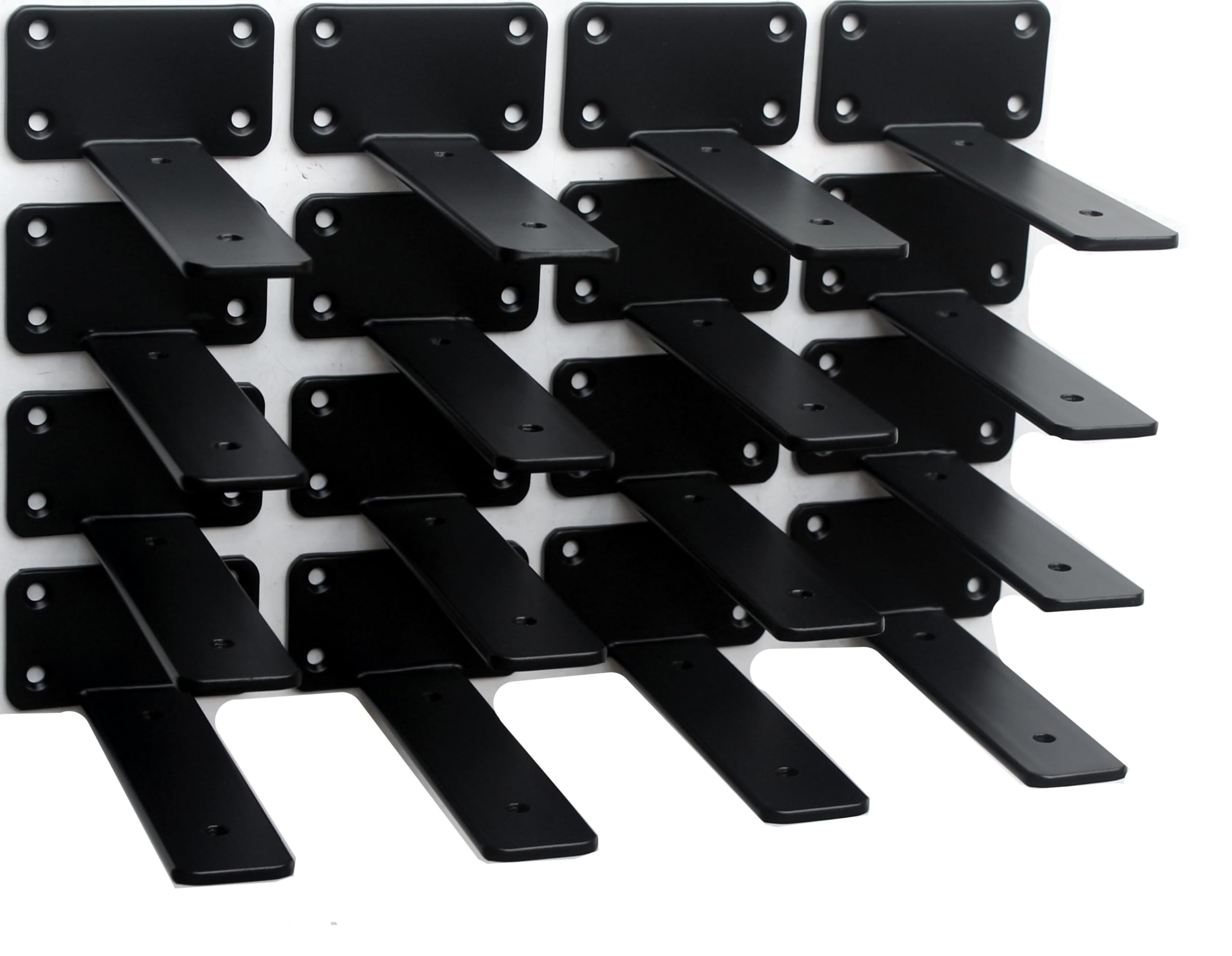 16 Pack - 6 inch Black Hidden L Shelf Bracket (1/5 Inch Thicked) Iron Floating Shelf Brackets Rustic Industrial Metal Brackets for Shelf Support