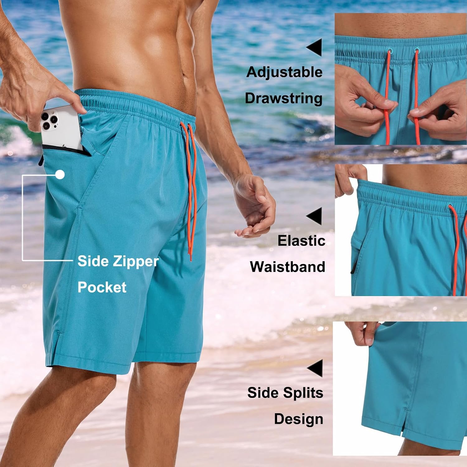 difficort Mens Swim Trunks Quick Dry Bathing Suit 9 inch Inseam Board Shorts with Compression Liner and Zipper Pocket - Image 6