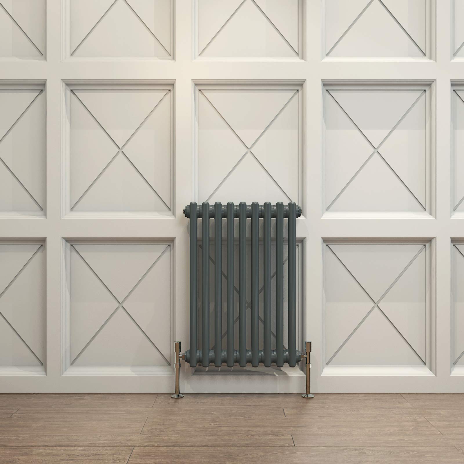 Acezanble∣2 Column Radiator, Horizontal 600mm Anthracite Wide Low Tradiontal Cast Iron Style Radiator Centre Heating for Window Hallway — image 1