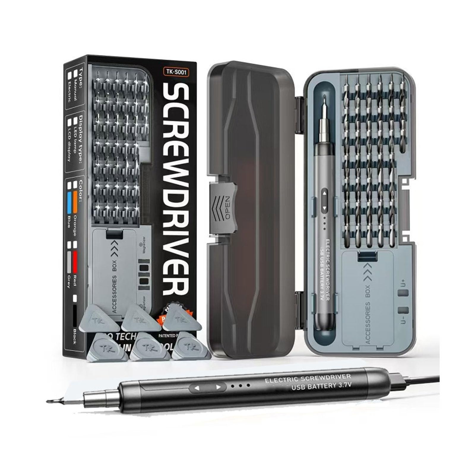 45 in 1 USB Rechargeable Electric Screwdriver Set with 38 Hardened Components and 6 Pry Instruments for Electronics Repair Compact Electric Screwdriver