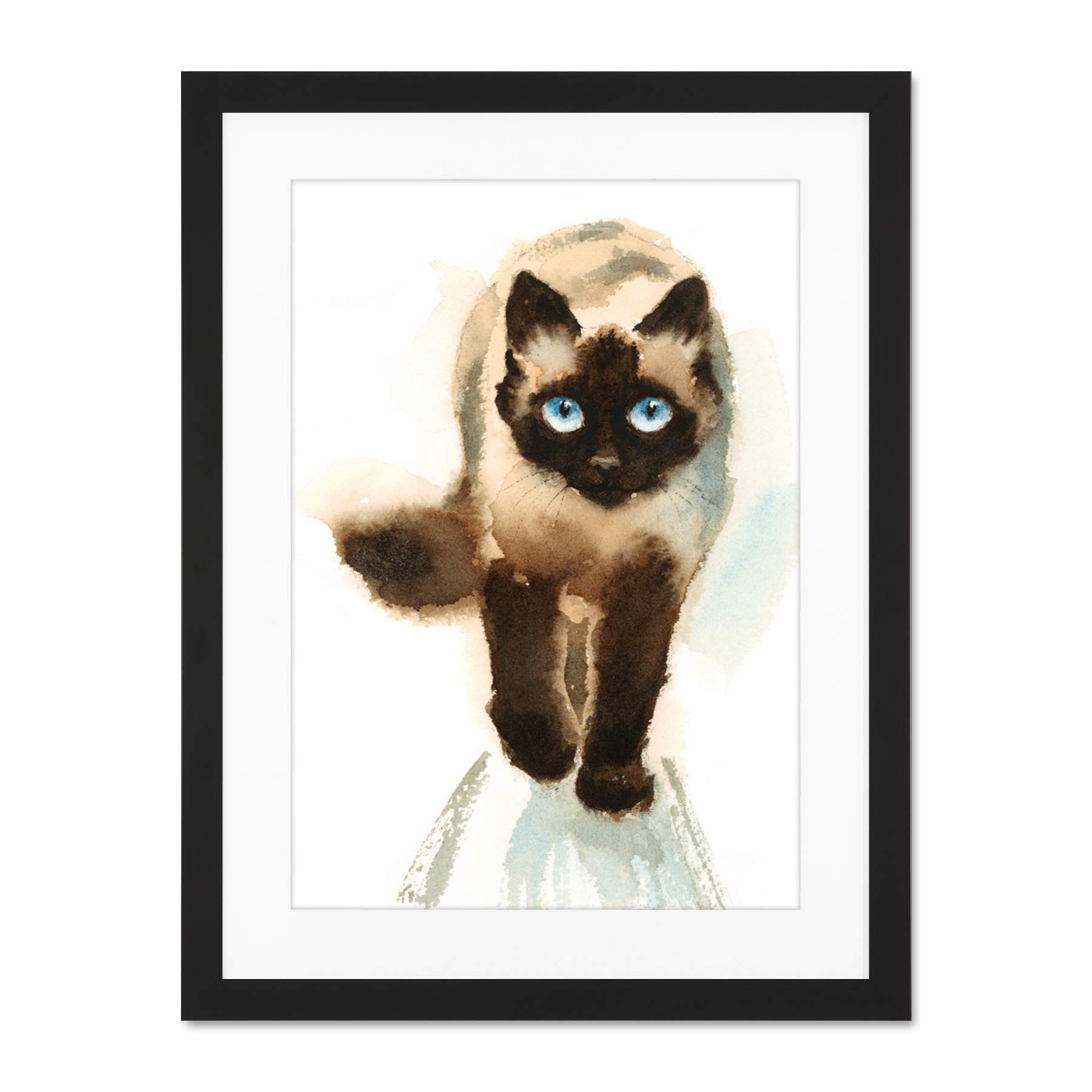 Wee Blue Coo Cat Ragdoll Walking Watercolour Large Framed Art Print Wall Poster 18x24 inch