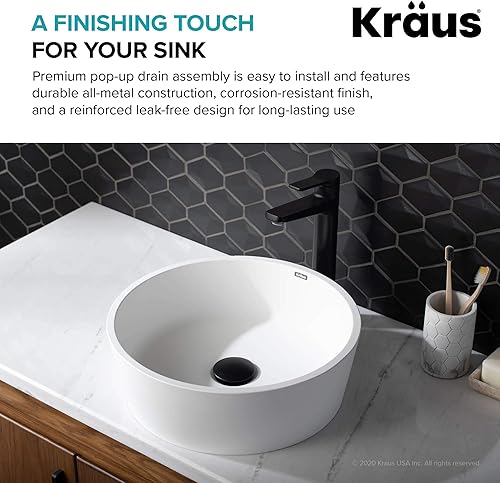 Miniatura 52 de KRAUS Desagüe emergente para lavabo de baño con rosca extendida para encimeras más gruesas y fregaderos de vidrio en acero inoxidable sin manchas