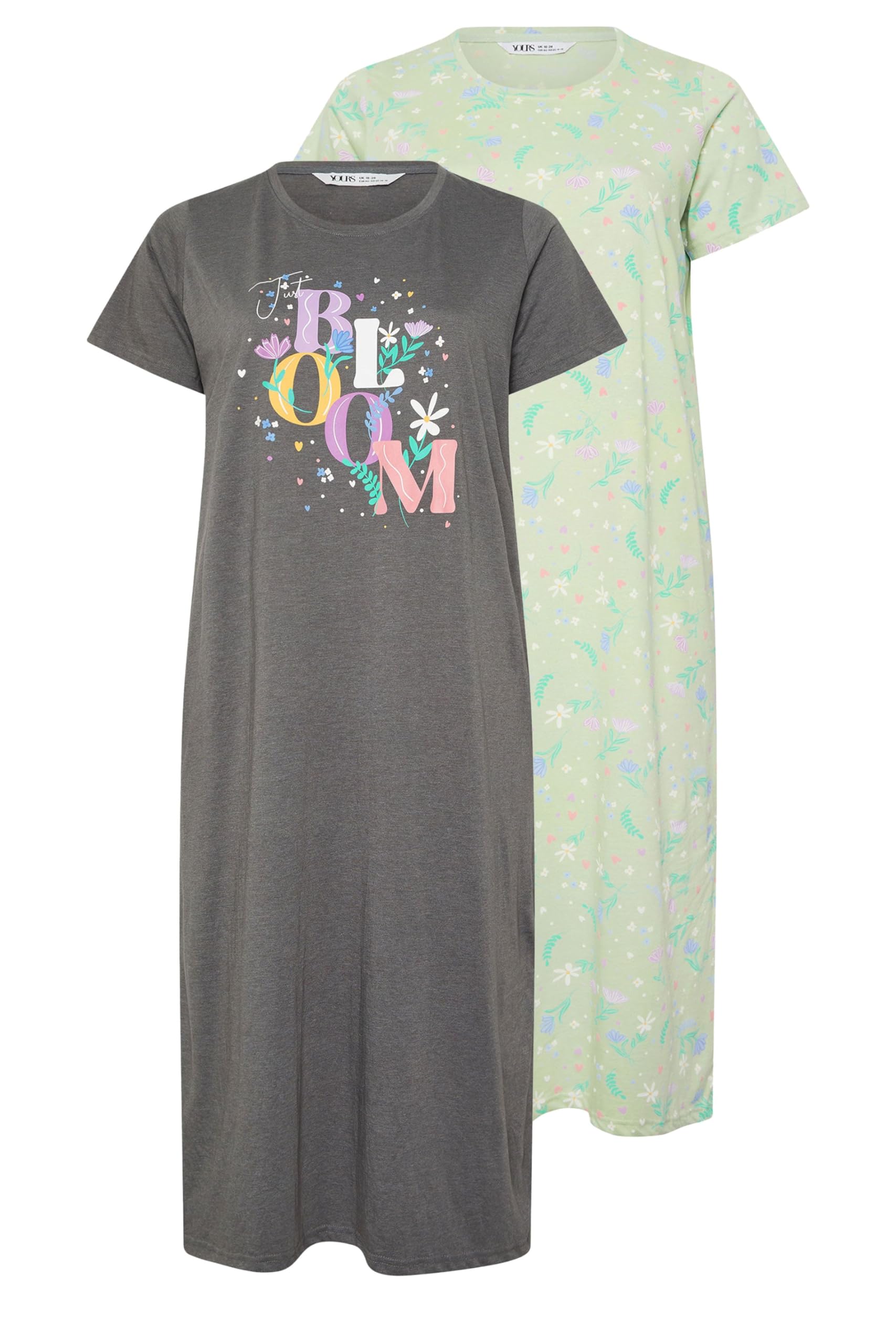 Yours Women's Multicolor 2 Pack 'Bloom' Midaxi Nightdresses | Size: 34/36