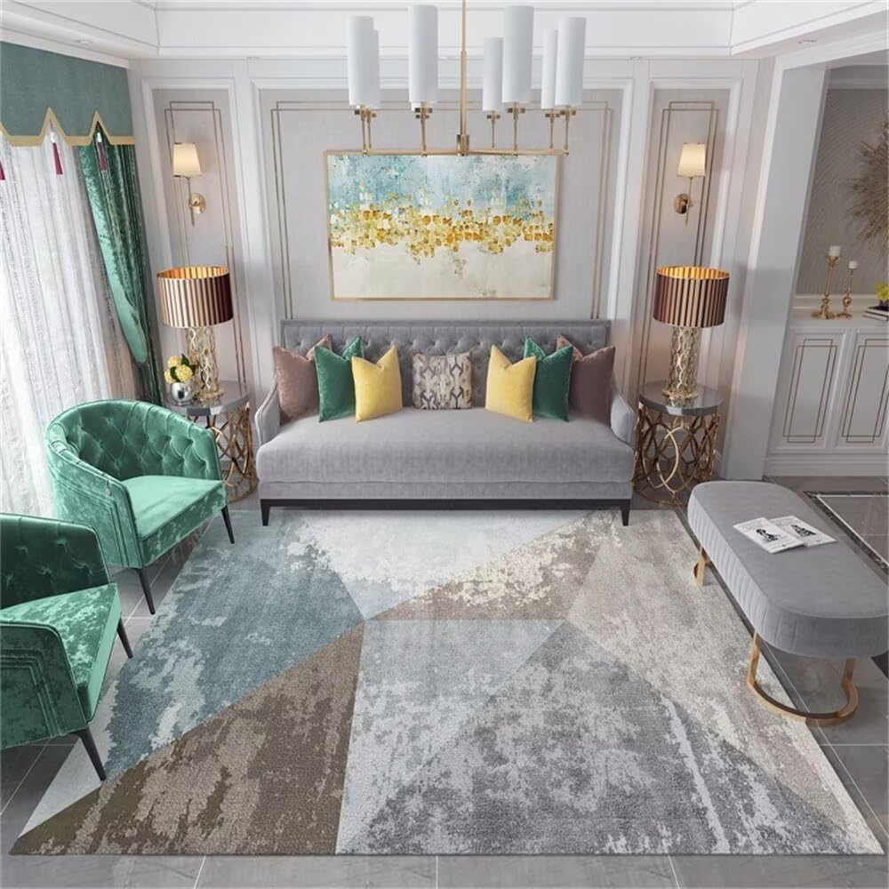 Tapis bleu à motif géométrique moderne grand format 200x200cm pour séjour