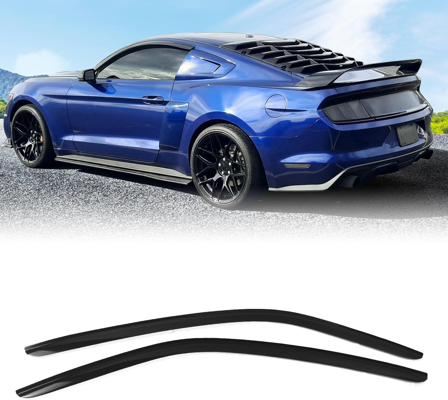 FREEMOTOR802 Tape-on Window Deflectors Fits 2015-2023 Ford Mustang Coupe (Not Convertible), Rain Guards Side Window Visors Wind Deflectors Vent Visors Slim Style Smoke Tinted Acrylic 2 Pieces