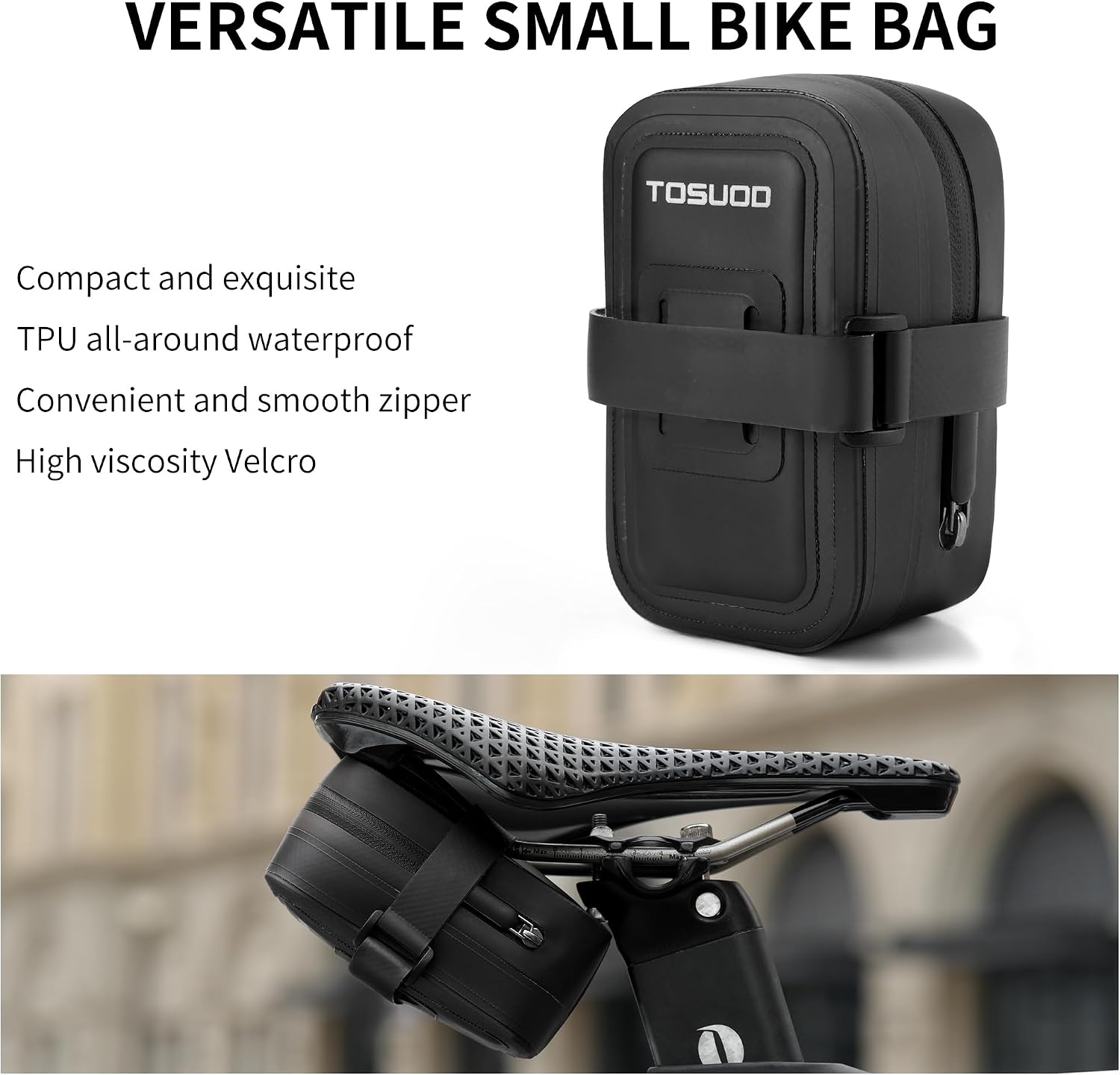 TPU Small Bike Saddle Bag Lightweight and Waterproof Mini Bike Seat Bag for Portable Cycling Bicycle saddle bag Durable Under Seat Storage（0.5L 5.5 * 3.7 * 2.6IN）
