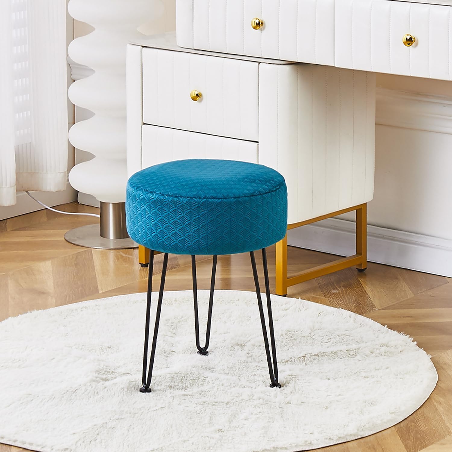 Velvet Ottoman,Vanity Stool,Dressing Table Seat with Metal Leg Vanity Chair for Bedroom, Living Room, Entryway, Offices