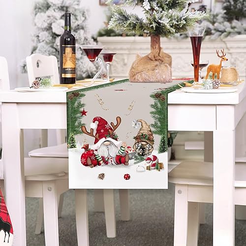 Miniatura 8 de Bonhause Camino de mesa de Navidad de Papá Noel de 13 x 72 pulgadas, ciervos de Navidad, decoración de mesa de comedor para interiores y exteriores,