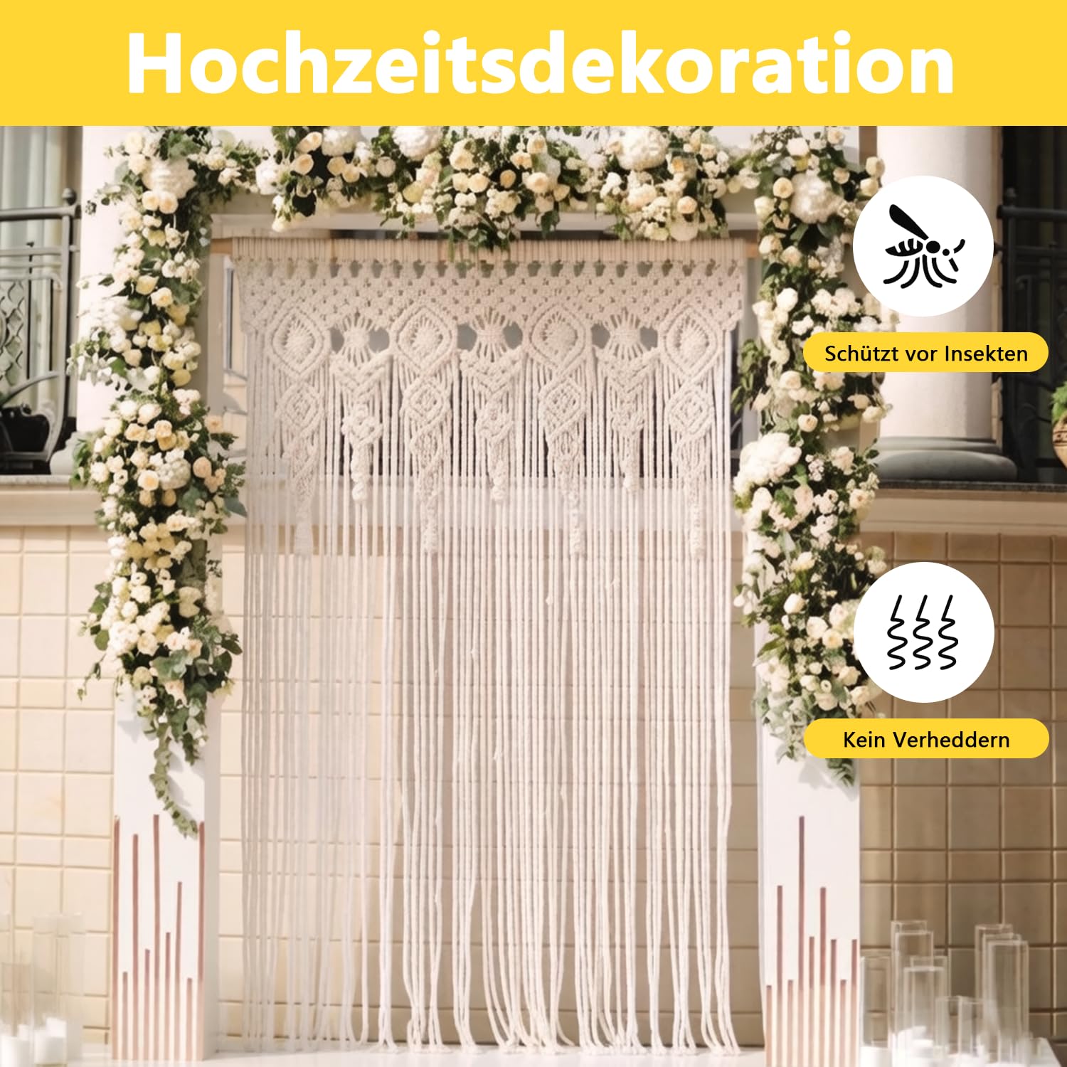 Boho Makramee Vorhang, Handgefertigter Türvorhang mit Fransen aus Baumwollseil, Türhänger & Raumteiler für Schlafzimmer Wohnzimmer Balkontür, Boho Style Wanddeko, 100x200cm