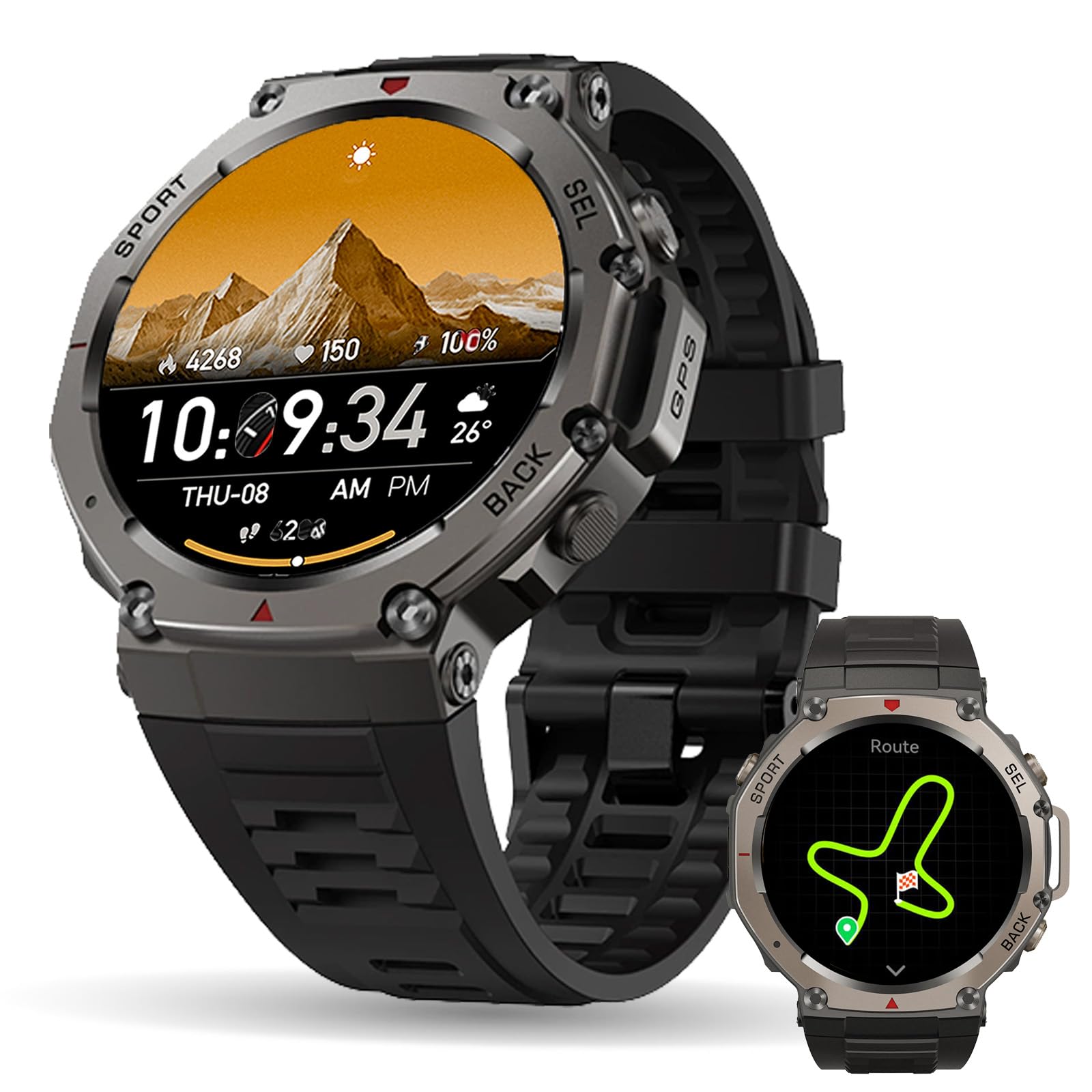 Reloj Inteligente GPS Frecuencia Dual con Mapas Offline, 1.43" AMOLED, Llamadas Bluetooth y Altavoz, +170 Modos Deportivos, Monitor Cardiaco SpO2 24/7 Batería hasta 15 Días Resistente al Agua (Negro)