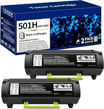 2PACK 501H 50F1H00 Super 10,000Pages High-Yield with Chip Replacement for Black Toner Cartridge Compatible with MS310d/ MS310dn/ MS312dn/ MS315dn/ MS410d/ MS410dn/ MS415dn/ MS610de/ MS610dn/MS610dt